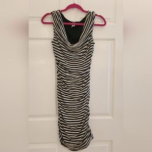 Striped Black and Cream Sleeveless Dress